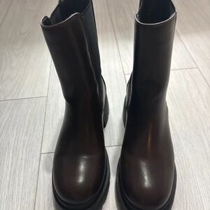 PrettyLittleThing Dark Brown Platform Chelsea Ankle Boots